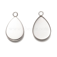 304 Stainless Steel Pendant Cabochon Settings, Milled Edge Bezel Cups, Teardrop, Stainless Steel Color, Tray: 18x13mm, 22x13.5x1.5mm, Hole: 2.5mm(STAS-I176-06A)