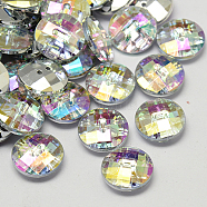 Taiwan Acrylic Rhinestone Buttons, Faceted, 2-Hole, Disc, Colorful, 11.5x4mm, Hole: 1mm(BUTT-F022-11.5mm-14)