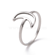 201 Stainless Steel Crescent Moon Finger Ring, Hollow Wide Ring for Women, Stainless Steel Color, US Size 6 1/2(16.9mm)(RJEW-J051-37P)