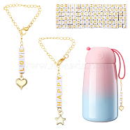 Heart Charms Pendant Decoration, with Brass Chain, Alloy Clasps, Acrylic Letter Bead, Golden, 15.5cm, 306pcs/set(HJEW-GL00004)