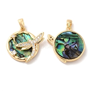 Brass Micro Pave Clear Cubic Zirconia Pendants, Dragonfly Charms with Natural Paua Shell, Real 18K Gold Plated, 19.5x19x4mm, Hole: 2x3.5mm(KK-I703-04A-G)