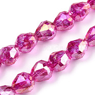 Transparent Electroplate Glass Beads Strands, AB Color Plated, Faceted, Teardrop, Camellia, 10.5x10mm, Hole: 1.2mm, about 33pcs/strand, 13.78 inch(35cm)(EGLA-N006-079E)