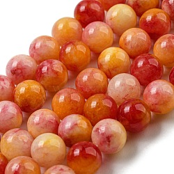Natural Dyed Yellow Jade Beads Strands, Round, Coral, 8.5mm, Hole: 1mm, about 46pcs/strand, 14.96''(38cm)(G-Q160-A01-01C)