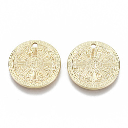 Brass Pendants, Nickel Free, Buddhist, Flat Round, Real 18K Gold Plated, 17x1mm, Hole: 1.6mm(X-KK-N232-60-NF)