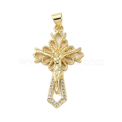 Brass Micro Pave Cubic Zirconia Pendants, Cross, Real 18K Gold Plated, 33.5x19.5x4.5mm, Hole: 5x3.5mm(KK-A212-05F-G)