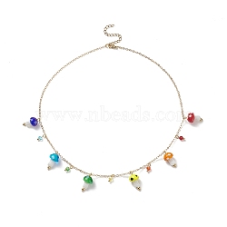 Lampwork Mushroom Pendant Necklaces, Golden Brass Jewelry for Women, Colorful, 17.52 inch(44.5cm)(NJEW-TA00052)