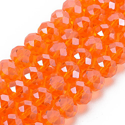 Electroplate Glass Beads Strands, Pearl Luster Plated, Faceted, Rondelle, Coral, 8x6mm, Hole: 1mm, about 63~65pcs/strand, 39~40cm(EGLA-A034-T8mm-A07)