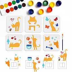 6Pcs 6 Styles PET Hollow Out Drawing Painting Stencils, for DIY Scrapbook, Photo Album, with 1Pc Art Paint Brushes, Cat Shape, 150x150mm, 1pc/style(DIY-MA0001-95B)