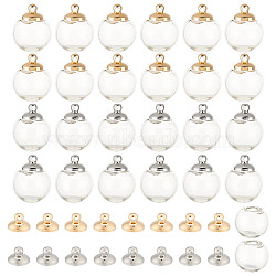 DIY Pendant Kits, including Round Mechanized Blown Glass Globe Ball Bottles, for Stud Earring or Crafts, with Brass Bead Cap Bails, Clear, 14mm, Half Hole: 3~5mm(DIY-GO0001-84A)