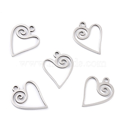 201 Stainless Steel Pendants, Heart, Stainless Steel Color, 17x13.5x1mm, Hole: 1.6mm(STAS-K003-08P)