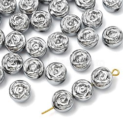 30Pcs Electroplate Opaque Glass Beads, Flat Round with Rose Flower, Platinum Plated, 10x4mm, Hole: 0.9mm(EGLA-YW0005-57B-D02)
