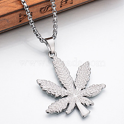 Stainless Steel Pendant Necklaces for Men, Platinum, Leaf, 23.62 inch(60cm)(FS-WG233B8-06)