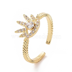 Clear Cubic Zirconia Eye Open Cuff Ring, Brass Jewelry for Women, Golden, US Size 7 1/2(17.7mm)(RJEW-G283-06G)