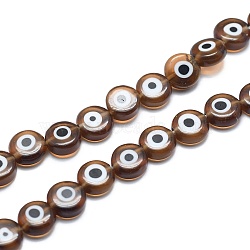 Handmade Evil Eye Lampwork Flat Round Bead Strands, Camel, 12x5mm, Hole: 1mm, about 33pcs/strand, 14.76 inch(LAMP-L058-12mm-13)