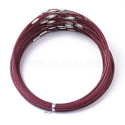 Stainless Steel Wire Necklace Cord DIY Jewelry Making, with Brass Screw Clasp, Brown, 17.5 inchx1mm, Diameter: 14.5cm(X-TWIR-R003-09)