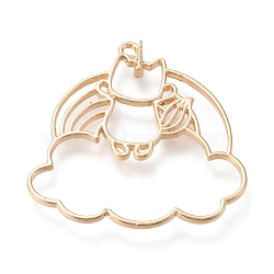 Alloy Open Back Bezel Pendants, For DIY UV Resin, Epoxy Resin, Pressed Flower Jewelry, Cadmium Free & Lead Free, Angel Cat with Cloud, Light Gold, 44x43.5x3mm, Hole: 2mm(PALLOY-K246-05KCG-RS)