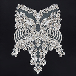 Lace Embroidery Sewing Polyester Appliques, with Glass Rhinestone, DIY Garment Accessories, White, 530x355x4.5mm(DIY-WH0013-63)