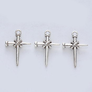 Tibetan Style Alloy Pendants, Cadmium Free & Lead Free, Cross, Antique Silver, 25x16.5x4.5mm, Hole: 2mm, about 375pcs/500g