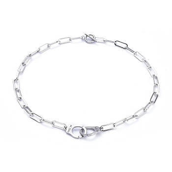 304 Stainless Steel Chain Necklaces, with Interlocking Clasps and Toggle Clasps, Handcuffs Shape with Word Freedom, Stainless Steel Color, 17.7 inch(45cm)