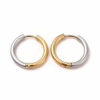 Two Tone 304 Stainless Steel Huggie Hoop Earrings for Women, Golden & Stainless Steel Color, 18x19x2.5mm, Pin: 1mm