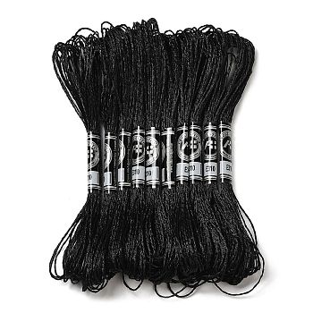 10 Skeins 12-Ply Metallic Polyester Embroidery Floss, Glitter Cross Stitch Threads for Craft Needlework Hand Embroidery, Friendship Bracelets Braided String, Black, 0.8mm, about 8.75 Yards(8m)/skein