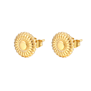 304 Stainless Steel Stud Earring, Sunflower, Real 18K Gold Plated, No Size
