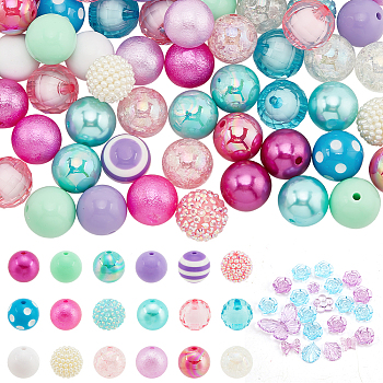 Elite 20 Style Mixed Style Acrylic Beads Sets, Round & Flower & Butterfly, Mixed Color, 19~20mm