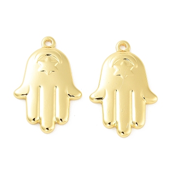 Ion Plating(IP) 304 Stainless Steel Pendants, Real 18K Gold Plated, Hamsa Hand with Star, 29x19x3mm, Hole: 1.8mm