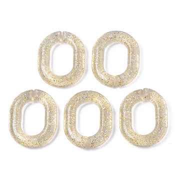 Transparent Acrylic Linking Rings, with Glitter Powder, Quick Link Connectors, For Jewelry Cable Chains Making, Oval, Beige, 39.5x31x7.5mm, Inner Diameter: 15x23.5mm, about 100pcs/500g