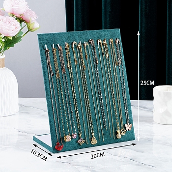 Velvet Necklace Organizer Display Stands for 12 Necklaces, Jewelry Display Rack for Necklaces, Rectaangle, Teal, 10.3x20x25cm