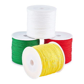 4Rolls 4 Colors Braided Nylon Thread, Chinese Knotting Cord Beading Cord for Beading Jewelry Making, Mixed Color, 0.8mm, about 100yards/roll, 1roll/color