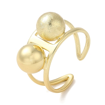 Brass Open Cuff Rings, Big Ball Ring for Women, Real 18K Gold Plated, US Size 6 1/2(16.9mm), 3~9.5mm