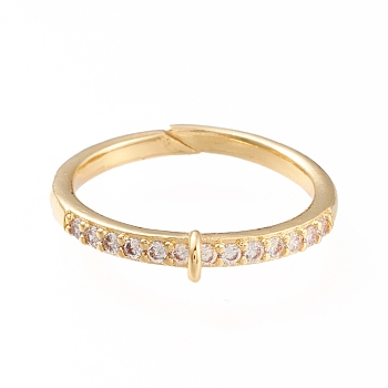 Brass Cuff Finger Ring Settings, Loop Ring Base, with Micro Pave Clear Cubic Zirconia, Long-Lasting Plated, Golden, Size 7,  17mm, Hole: 1x1.5mm