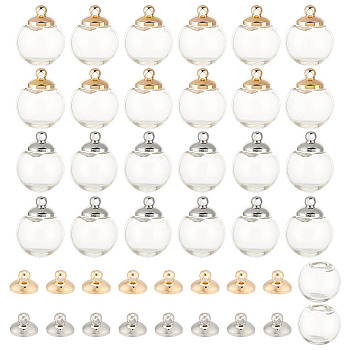 DIY Pendant Kits, including Round Mechanized Blown Glass Globe Ball Bottles, for Stud Earring or Crafts, with Brass Bead Cap Bails, Clear, 14mm, Half Hole: 3~5mm