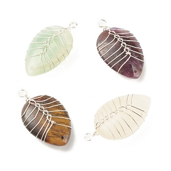 Natural Gemstone Pendants, with Silver Tone Copper Wire Wrapped, Teardrop, 41~42x25~26x12~13mm, Hole: 4mm