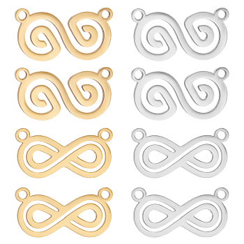 DICOSMETIC 24Pcs 4 Style 201 Stainless Steel Pendants, Mixed Shapes, Golden & Stainless Steel Color, 8x16.5x1mm and 9x16.5x1mm, Hole: 1.2mm, 6pcs/style