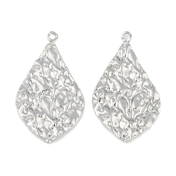 Non-Tarnish 304 Stainless Steel Pendants, Textured Teardrop Charm, Stainless Steel Color, 40x23x2.3mm, Hole: 2.5mm