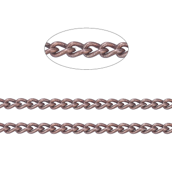 Brass Twisted Chains, Curb Chains, Unwelded, with Spool, Oval, Lead Free & Nickel Free & Cadmium Free, Red Copper, 1.8x1x0.36mm, about 301.83 Feet(92m)/roll