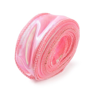 Fishtail Yarn Iridescent Ribbon for Bowknot Making, Gift Wrapping, Salmon, 1-5/8 inch(40mm), about 9.84 Yards(9m)/Roll