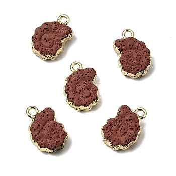 Dyed Synthetic Lava Rock Pendants, Conch Shape Charms with Brass Edge, Golden, Sienna, 20~21x13.5~14x7mm, Hole: 2mm