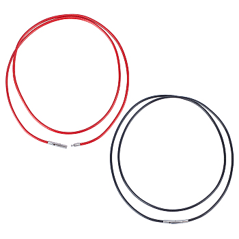 SUNNYCLUE 2Pcs 2 Colors Polyester Waxed Cords Necklace Making, with 304 Stainless Steel Bayonet Clasps, Stainless Steel Color, Black & Red, Mixed Color, 66x0.2cm