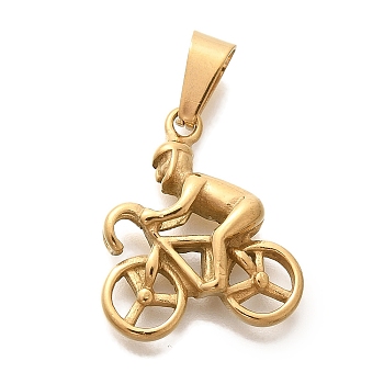 PVD Vacuum Plating 304 Stainless Steel Pendants, Bicycle Charm, Real 18K Gold Plated, 20x17x4.5mm, Hole: 7x3.5mm