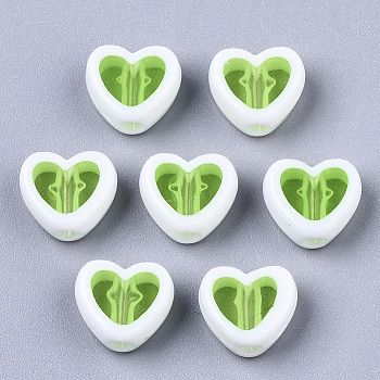 Transparent Acrylic Beads, Edge Opaque, Heart, Lime Green, 7.5x8.5x4mm, Hole: 1.8mm