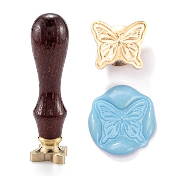 DIY Scrapbook, Brass Wax Seal Stamp and Wood Handle Sets, Butterfly Pattern, 8.7cm, Stamps: 18x21x14mm, Handle: 78x22mm