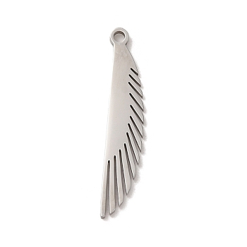 201 Stainless Steel Pendants, Laser Cut, Wing Charm, Stainless Steel Color, 28x5x1mm, Hole: 1.5mm