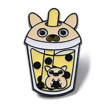 Cartoon Animal Boba Tea Cup Enamel Pin, Electrophoresis Black Alloy Brooch for Clothes Backpack, Dog, 31x20x1.5mm