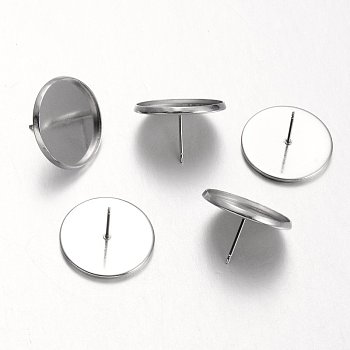 Flat Round 304 Stainless Steel Stud Earring Settings, Stainless Steel Color, Tray: 18mm, 20mm, Pin: 0.7mm
