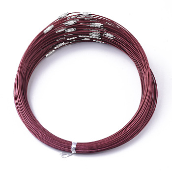 Stainless Steel Wire Necklace Cord DIY Jewelry Making, with Brass Screw Clasp, Brown, 17.5 inchx1mm, Diameter: 14.5cm