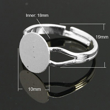 Brass Ring Components, Pad Ring Findings, Adjustable, Silver Color Plated, 18mm inner diameter, Tray: 10mm