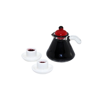 Mini Resin Coffeepot & Cup Sets, Miniature Ornaments, Micro Landscape Garden Dollhouse Accessories, Pretending Prop Decorations, Mixed Color, Coffeepot: 16x14mm, Teacup: 6x11mm, 3pcs/set